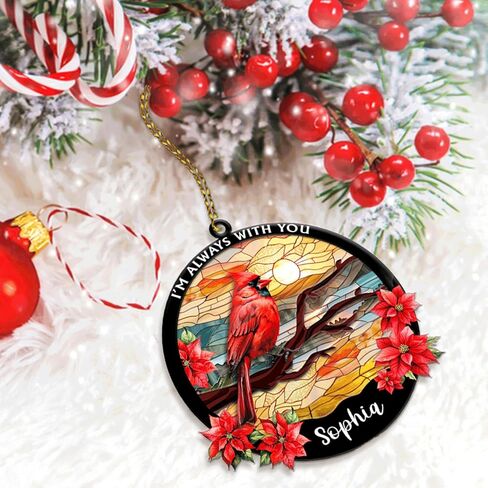 HYTURTLE Personalized Memorial Cardinal Ornaments Gifts for Loss of Loved Ones - I'm Always with You - Memorial Ornament for Christmas Tree Decor - Sympathy Keepsake Gift - Memorial Suncatcher 5" in Saudi Arabia