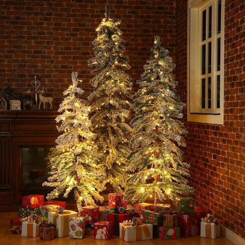 3 Pcs 2' 3' 4' Flocked Natural Alpine Artificial Christmas Tree Set Alpine Artificial Christmas Tree with Lights Flocked Alpine Tree with Bendable Branches for Christmas Decor in Saudi Arabia