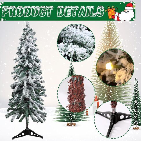 3 Pcs 2' 3' 4' Flocked Natural Alpine Artificial Christmas Tree Set Alpine Artificial Christmas Tree with Lights Flocked Alpine Tree with Bendable Branches for Christmas Decor in Saudi Arabia