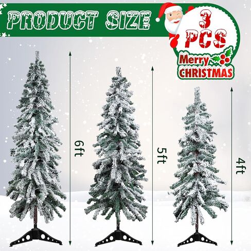 3 Pcs 2' 3' 4' Flocked Natural Alpine Artificial Christmas Tree Set Alpine Artificial Christmas Tree with Lights Flocked Alpine Tree with Bendable Branches for Christmas Decor in Saudi Arabia