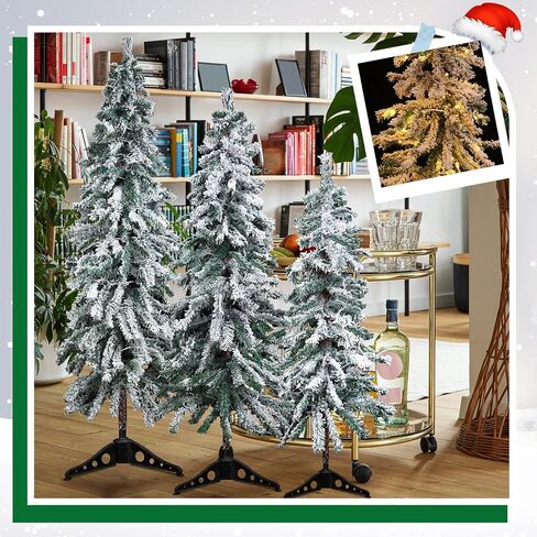 3 Pcs 2' 3' 4' Flocked Natural Alpine Artificial Christmas Tree Set Alpine Artificial Christmas Tree with Lights Flocked Alpine Tree with Bendable Branches for Christmas Decor in Saudi Arabia
