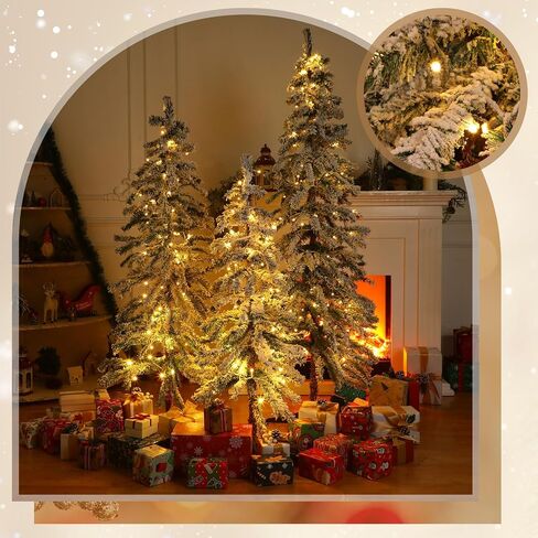3 Pcs 2' 3' 4' Flocked Natural Alpine Artificial Christmas Tree Set Alpine Artificial Christmas Tree with Lights Flocked Alpine Tree with Bendable Branches for Christmas Decor in Saudi Arabia
