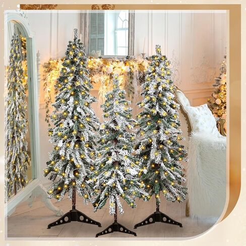 3 Pcs 2' 3' 4' Flocked Natural Alpine Artificial Christmas Tree Set Alpine Artificial Christmas Tree with Lights Flocked Alpine Tree with Bendable Branches for Christmas Decor in Saudi Arabia