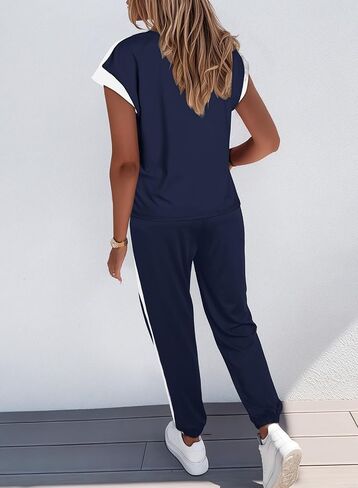 Dokotoo ملابس نسائية مكونة من قطعتين بدلة رياضية Colorblock مريحة مجموعات صالة متماسكة قصيرة الأكمام Jogger Sweatpants رياضية in Saudi Arabia