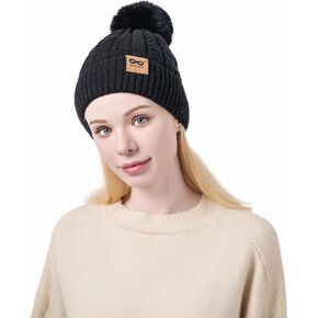 Womens Winter Beanie Trendy Soft Warm Pom Pom Knit Ski Skull Cap Beanie with Fleece Lined
