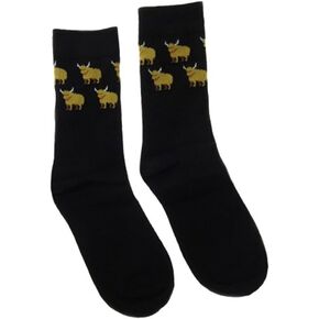 Cotton Black Socks One Size Mens Scottish Highland Cow High Crew Universal Gift