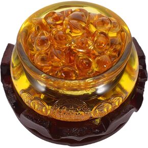 Feng Shui Golden Treasure Basin with Ingot Yuan Bao Crystal Glass Treasure Basin with Wooden Base Good Luck Wealth Prosperity Figurine for Home Office Chinese
