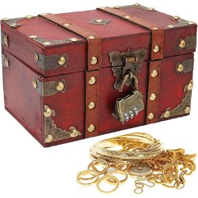 LIZEALUCKY Vintage Wooden Boxes With Lock, Decorative Wooden Storage Box Treasure Jewelry Chest, Decorative Small Wood Box with Lid Wood Box Chest Case Holder Organizer for Jewelry Storage