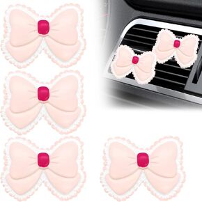 4Pcs Bowknot Air Vent Perfume Clip Car Decor Supplies, Exquisite Car Air Freshener Decor for Women, Pink Car Accessories Beautiful Pink Bow Decoration, Girly Car Decor Accessories for Women