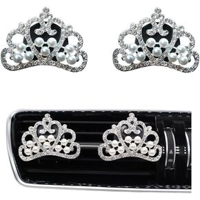 Silver Bling Car Air Fresheners,2pcs Elegant Crown Cute Car Air Fresheners Vent Clips Women Car Diffuser with Car Scents,Princess Car Decorations Interior Aesthetics