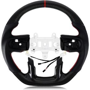 Real Carbon Fiber Steering Wheel D-shaped With Heating functionNappa Perforated Leather Flat-bottom Steering Wheel For Dodge RAM 1500 2018-2024 -Without paddle holes