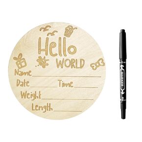 6 inch Baby Announcement Sign，Wooden Hello World Newborn Sign for Hospital Baby Birth Announcement Sign for Hospital for Boys And Girls
