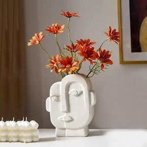 Abstract Face Vase for Flowers, White Ceramic Face Flower Vase for Centerpieces, Modern Minimalist Style Vase for Bedroom, Living Room, Study, Hallway Desktop Home Decor