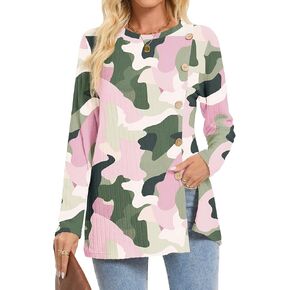 Womens Long Sleeve Tops Dressy Casual Blouses Trendy Loose Fit Shirts Side Split Tunic