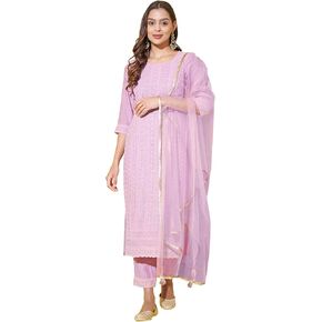 Shopping Queen Women's Silk Blend Chikankari Embroidery Kurta set with Dupatta