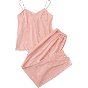 Floerns Women's Tropical Print Cami with Pants Sleepwear Two Piece Pajama Set