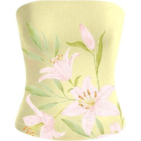 MakeMeChic Women's Floral Print Strapless Tube Top Backless Fitted Bandeau Crop Tops