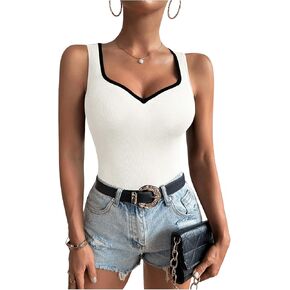 Floerns Women's Casual Colorblock Sweetheart Neck Fitted Sleeveless Vest Tanks Top