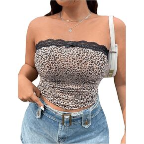 Women's Plus Size Y2k Leopard Print Tube Top Going Out Strapless Cheetah Bandeau Crop Tops