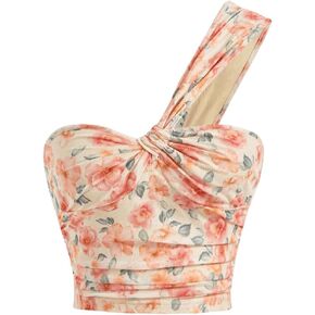 SOLY HUX Women's One Shoulder Floral Crop Top Twist Front Boho Camisole Summer Going Out Shirt Tops