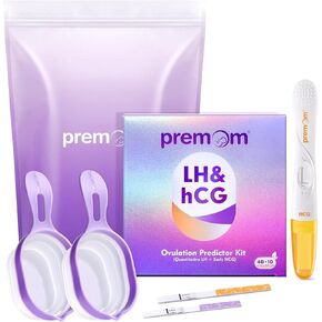 Premom Quantitative Ovulation & Pregnancy Test Kit: 40 LH Strips + 10 HCG Strips + 5 Pregnancy Sticks + 2 Reusable Urine Cups | at-Home Fertility Test for Women | Smart Digital Ovulation Reader App