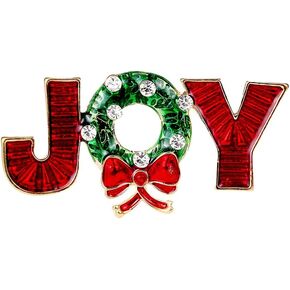 Christmas Santa JOY Brooches Pins Red and Green Enamel Ribbon Crutch Corsages Women Girls Dress Suit Swater Badges Safty Pin Funny Xmas Clothes Decors