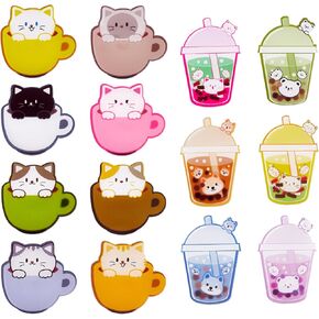 Ornaland 14 Pieces Acrylic Brooch Pins Set Cup Cat and Animal Milk Tea Label Pins Cute Cartoon Animal Badges Pins Creative Backpack Pins Jewelry for Jackets Clothes Hats Decorations