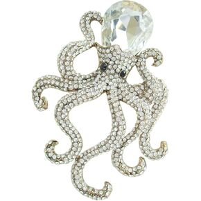 Unique 3.15" Austrian Crystal Octopus Brooch Pin Pendant BZ5097