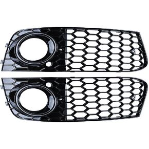 2X Glossy Black Lower Fog Light Mesh Grille Cover Insert Compatible with Audi A4 B8 pre-LCI