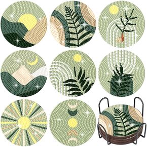 Umigy 8 Pcs Diamond Painting Coasters with Holder 5D Diamond Painting Art Coasters Kits for Kids 3.74 Inch DIY Diamond Art Crafts Projects Small Diamond Painting Kits for Beginners (Abstract Style)