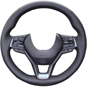 غطاء عجلة القيادة من الجلد الطبيعي الأسود من Eiseng DIY مناسب لسيارة Honda Accord 2018 2019 2020 2021 2022 / لسيارة Insight Sedan 2019-2022 غرزة على الملحقات الداخلية 15 بوصة (خيط أسود)