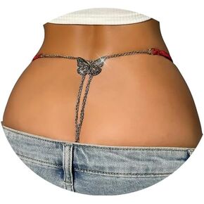 Sexy Butterfly Pendant Thong Panties Jewelry Summer Beach Butterfly Chain Thong Adjustable Bikini Simple Metal Thong Festival Rave G String Waist Body Chain Jewelry for Women