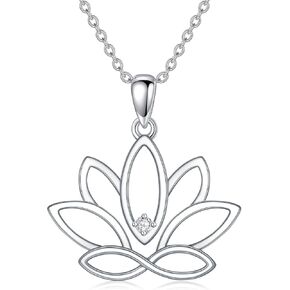 Diamond Lotus Necklace 925 Sterling Silver Hollow Necklace Minimalist Trendy Jewelry Gifts for Women (D, VVS)