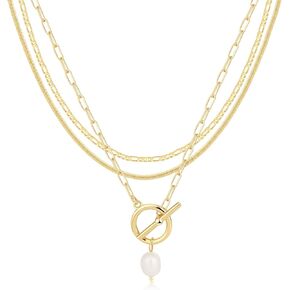 Layered Necklaces Set for Women, Dainty 14K Gold/Sterling Silver Plated Pendant Necklace Gold Long Chain Stack Necklace Jewelry Gift for Women Trendy
