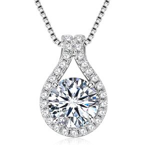 Moissanite Necklace Gift for Women, 925 Sterling Silver 18K White Gold Plated 1CT-3CT Lab Created Diamond Pendant Anniversary Christmas Valentines for Her Wife Mom with GRA Certificate of Authenticity