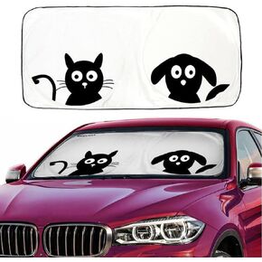 Window Shades for Car,2win2buy Folding Windshield Sun Shade Black Silver Auto One Piece, Pop-up Design Car Sun Shade. Reflective Silver Nylon Car Windshield Front Windscreen