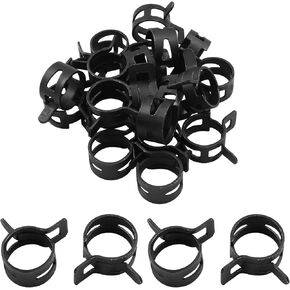 40Pcs Fuel Line Spring Hose Clamps- 11mm Inner Dia, Steel Spring Band Type Clamps Black Pressure Air Clip Clamp for Silicone Tube Vacuum Hose Water Pipe