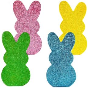 4 Pack Easter Day Bunny Peeps Table Decorations - Cute Glitter Wooden Rabbit Tiered Tray & Tabletop Centerpieces, Rustic Farmhouse Sign Basket Gifts Spring Decor