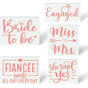 WATINC Engagement Party Centerpieces Decorations - 5pcs Miss to Mrs Engaged Wood Sign Tables Decor, Sweet Engagement Tabletop Tiered Tray Gift for Bridal Shower Bachelorette Betrothal Party (Black & White)