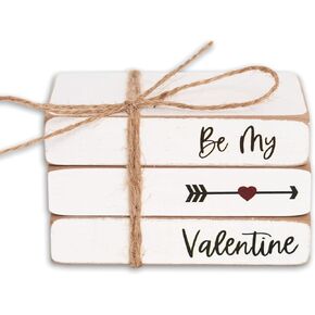 مجموعة كتب خشبية لعيد الحب - حزمة كتب Be My Valentine، ديكور صينية متدرجة، ديكور عيد الحب، كومة كتب المزرعة، ديكور مصنوع يدويًا
