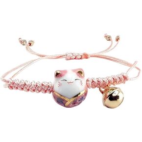 Pink Lucky Cat Maneki Neko Bacelet Adjustable Ceramic Bead Girls Clothing, Shoes and Jewelry