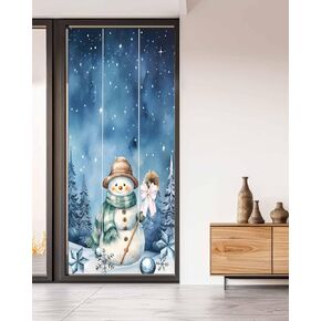 Christmas Snowman Window Privacy Film Stained Glass Window Film Decorative Window Cover Static Window Cling for Door Winter Forest Xmas Tree Snowflake Blue Window Stickers for Bathroom 35.4"x78.7"