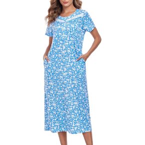 Nightgowns For Women Soft Cotton Sleep Shirts Long Nightdress With Pockets Plus Size S-3XL
