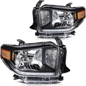 Headlight Assembly for Toyota Tundra 2014-2021 Clear Lens Black Housing Amber Reflector Driver and Passenger Side Headlamp