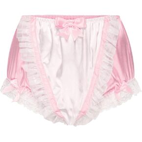 Satini Frilly Lace Sissy Silky Satin Full Coverage Adult Diaper Cover Briefs Lingerie Underwear Panties
