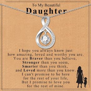 To My Daughter Necklace, Daughter Gifts From Mom Infinite Pendant Necklace Gifts for Daughter│Silver Necklace Birthday Gift