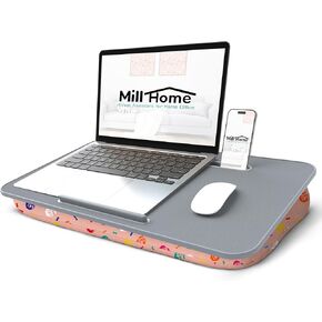 Lap Desk, Lap Desk with Cushion, Fits up to 17 inch Laptop, Pillow Designed, Portable Laptop Stand with Tray, Pad & Phone Holder, Home Office for Bed/Couch/Car/Reading/Writing,MillHome (Black)