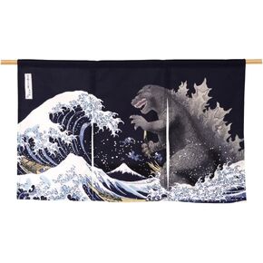 Godzilla Japanese NOREN（Japanese Noren Curtain Tapestry） Thirty-six Views of Mt. Fuji Hokusai Navy Blue