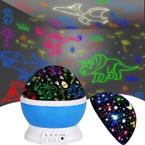 Dinosaur Night Light for Kids,Boys Toys for 3 4 5 6 7 8 Year Old Boys,Star Projector 360 Degree Rotation - 4 LED Bulbs 16 Light Color Changing with USB Cable,Christmas Stocking Stuffers for Kids