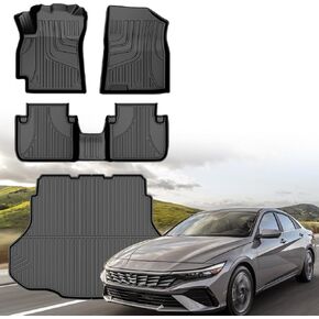 AOMSAZTO Floor Mats & Cargo Liner Compatible with 2021-2025 Kia Seltos - All Weather TPE Waterproof Anti-Slip Floor Liner and Trunk Mat - Car Mat Set for 2024 Seltos Accessories Black